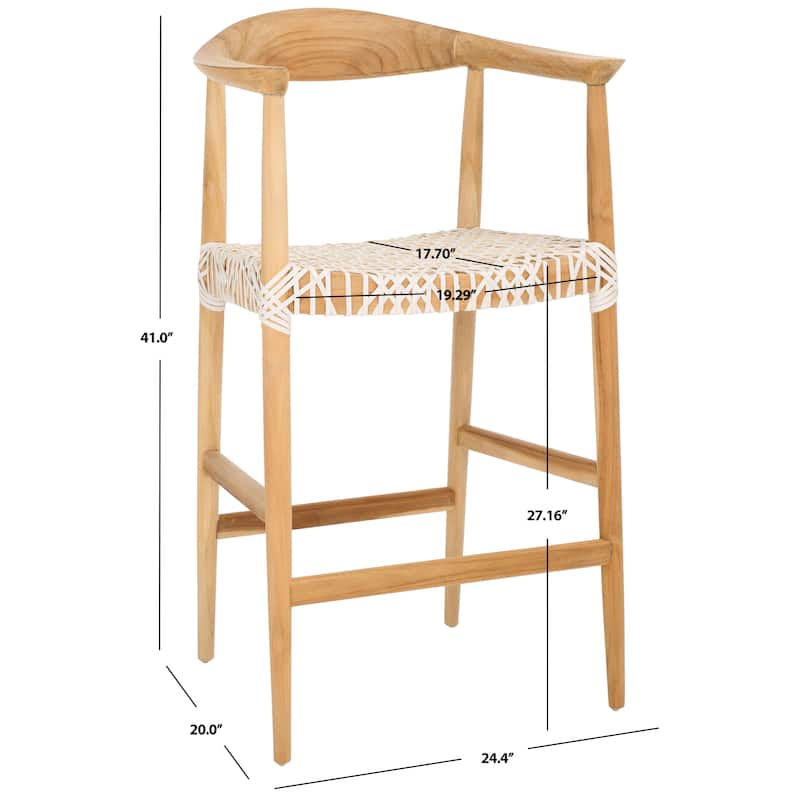 SAFAVIEH Ayseli Bandelier Natural/ White 27-inch Counter Stool - 24.4" W x 20" L x 41" H - 24Wx20Dx41H
