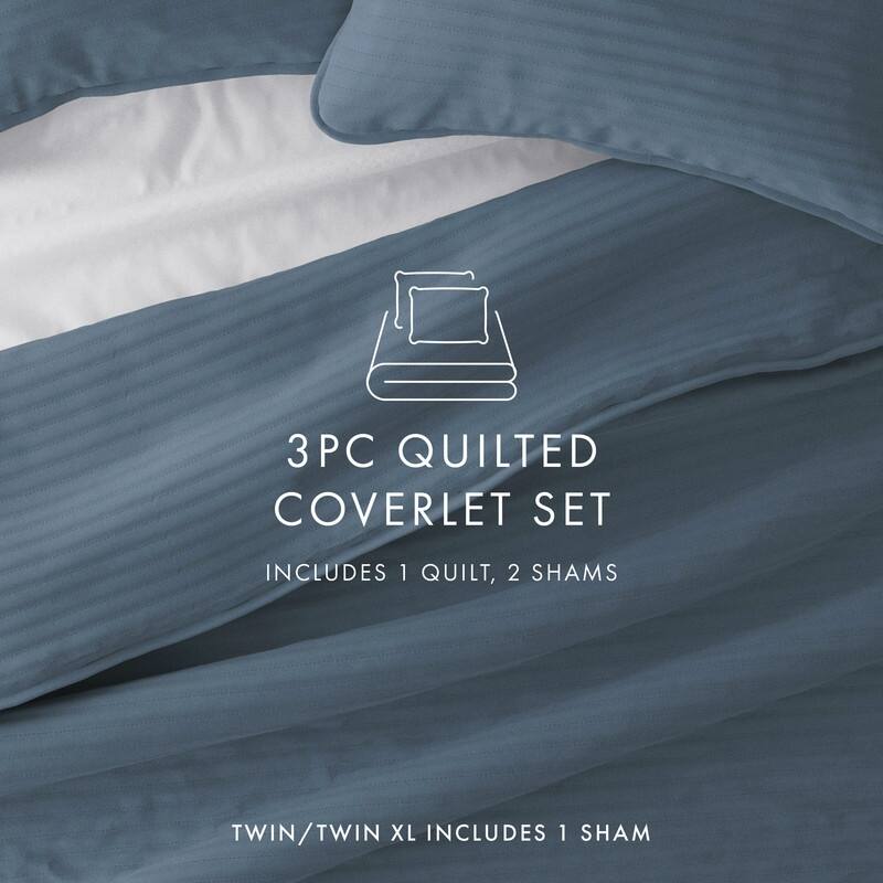 Soft Essentials All Season 3 Piece Stripe Stitch Quilt Set with Shams