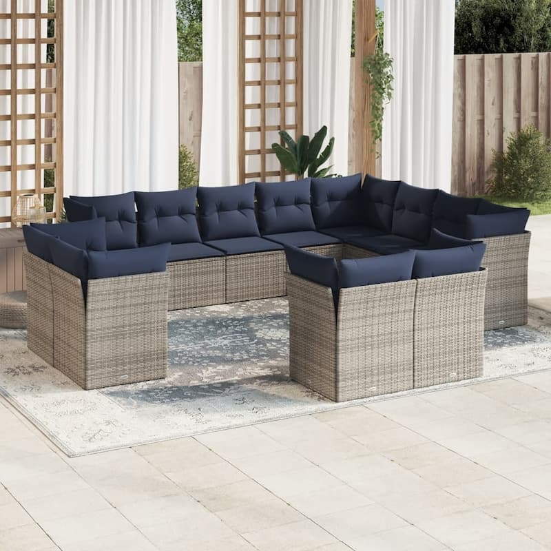 vidaXL Patio Sofa Set with Cushions Outdoor Conversation Furniture Poly Rattan - 21.7" x 24.4" x 27.2" - Beige and gray without table