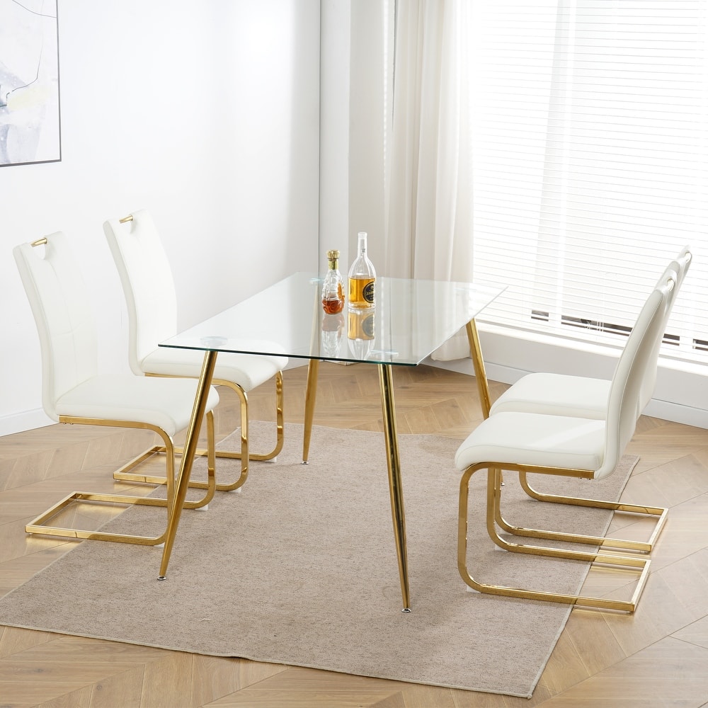 Modern Dining Chairs with Faux Leather Padded Seat and Metal Legs