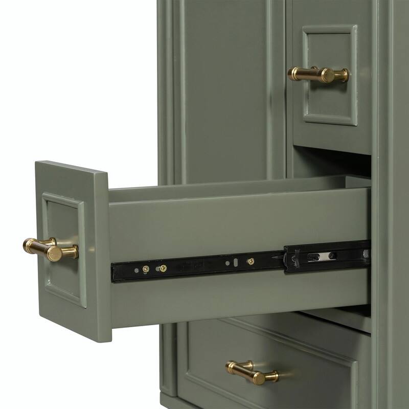 24" Modern Bathroom Vanity with Ceramic Sink, Soft-Close Door, 3 Drawers, Gold Handles & Door Rack