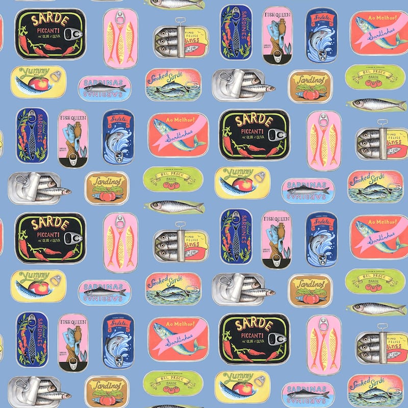 Rachel Antonoff Blue Sardine Tins Peel Stick Wallpaper
