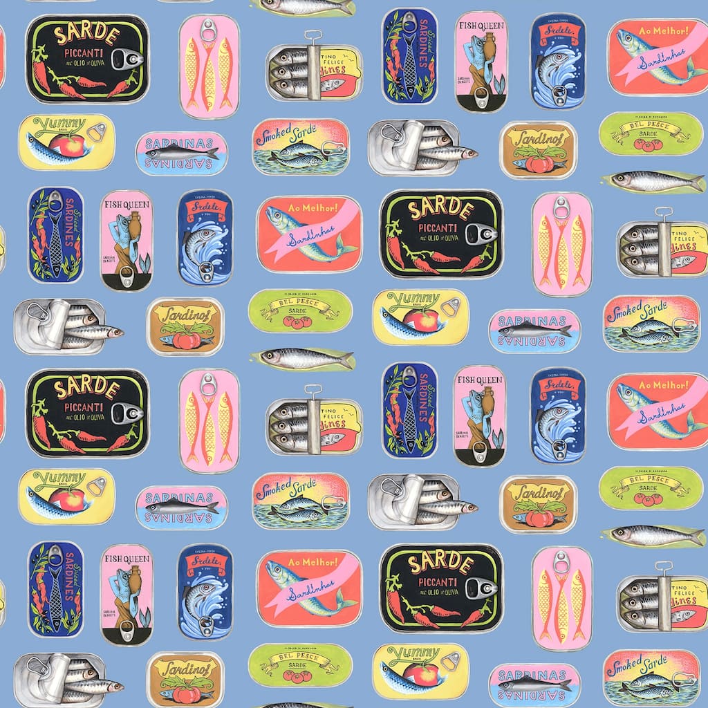Rachel Antonoff Blue Sardine Tins Peel Stick Wallpaper