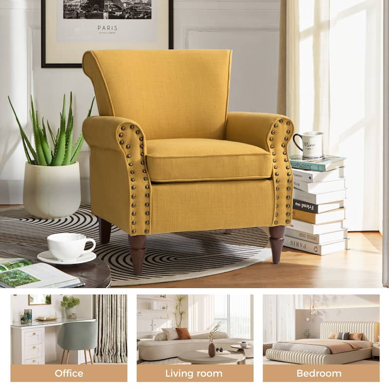 Nyctelius Upholstered Comfy Accent chair with Turned Wooden Legs and Nailhead Trim Set of 2 by HULALA HOME