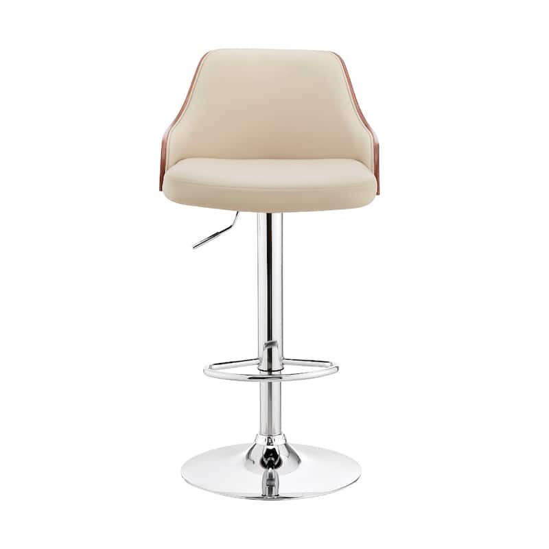 24" Swivel Bar Stool with Armrests and Adjustable Height PU Seat with Foam Chrome Finish Base for Kitchen or Bar