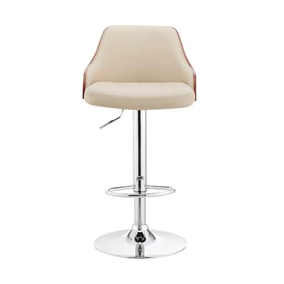 24" Swivel Bar Stool with Armrests and Adjustable Height PU Seat with Foam Chrome Finish Base for Kitchen or Bar