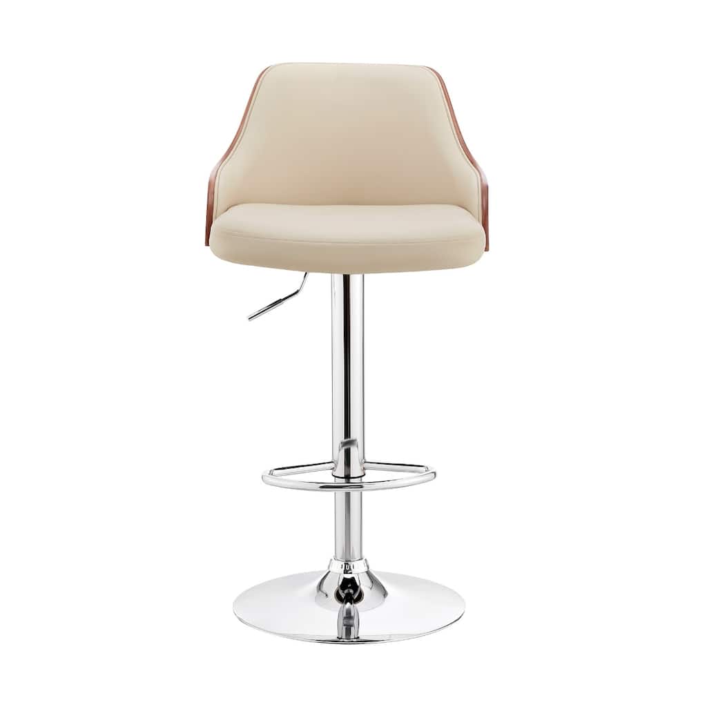 24" Swivel Bar Stool with Armrests and Adjustable Height PU Seat with Foam Chrome Finish Base for Kitchen or Bar