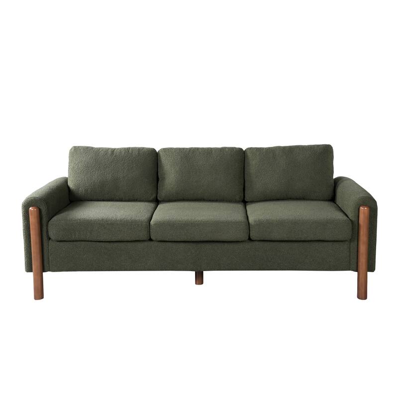 Roomfitters 84" 3-Seater Sofa, Teddy Velvet Couch with Integrated Solid Wood Legs and Curved Arc Armrests