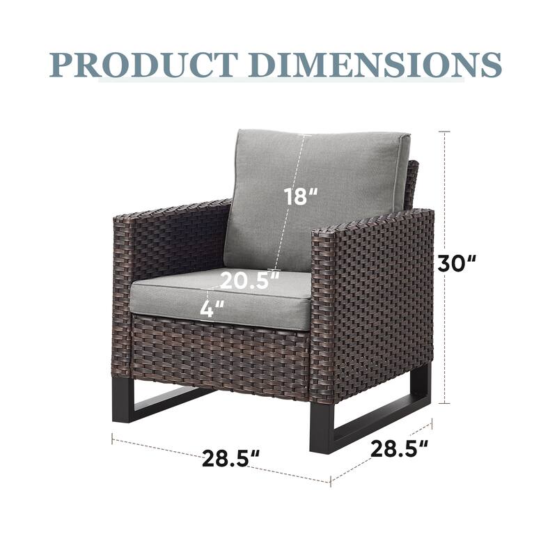 PE Rattan Chair Patio Seating Chairs with Cushions - Brown