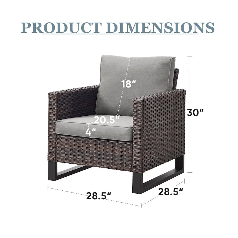 Rattan Patio Chairs with 2 Ottoman - Brown