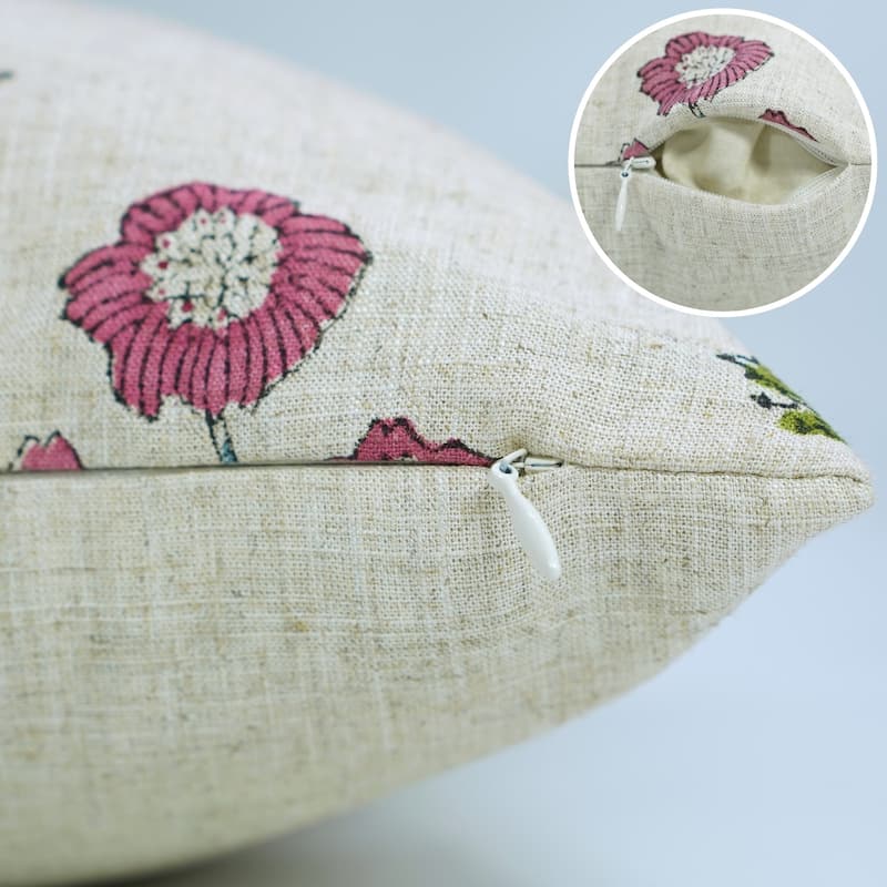 Fabdivine Pink Home Cushion Cover 16x16 Inch Floral Square Throw Pillowcase Viscose Linen Living Room or Couch, Amitabh