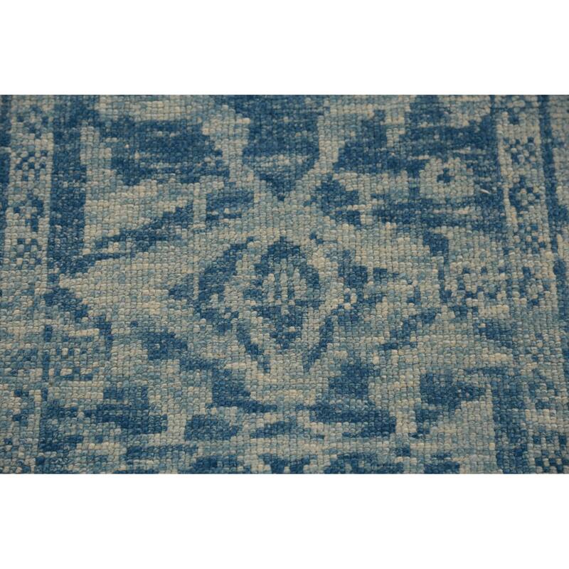 Hand Knotted Oriental 100% Wool Carpet Transitional All-Over Navy Blue & Blues Oushak Runner Rug - 17' 4'' X 3' 2''
