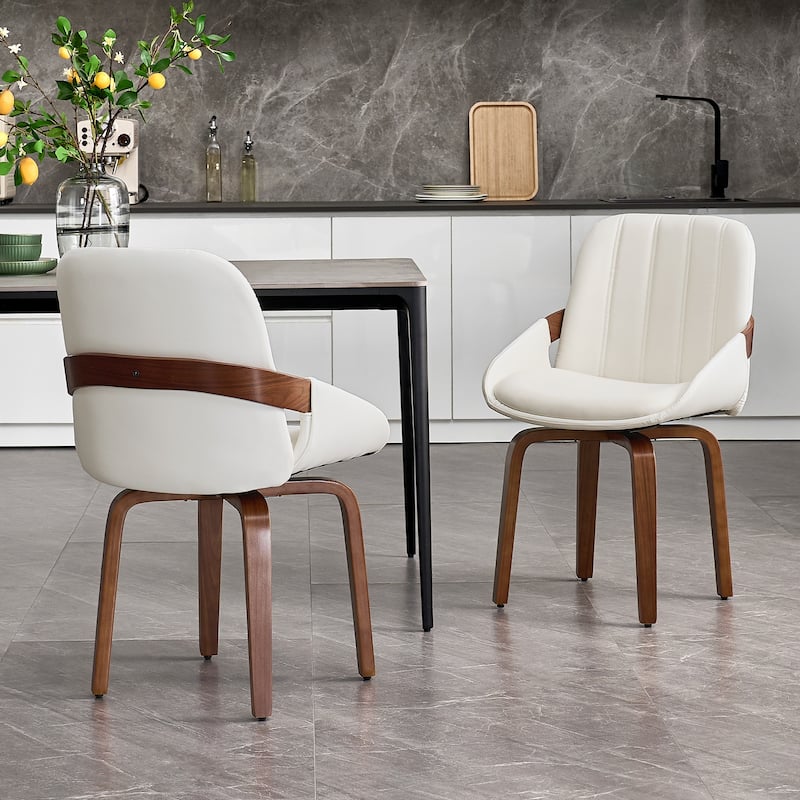 Upholstered Modern Faux Leather Swivel Dining Chairs Bentwood Side Chairs, Set of 2/4/6