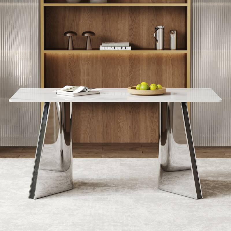 Dining Room Dining Table with Stainless Steel Butterfly Legs Office Table Accent Table Computer Table