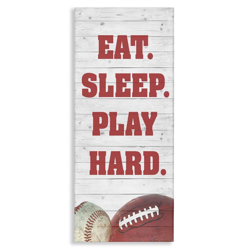 Stupell Eat Sleep Play Hard Sports List Baseball Football Canvas Wall Art - Red - 13 x 30