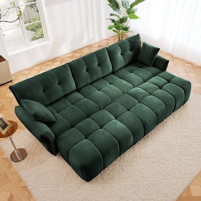 110.2" Chenille Three Seater Upholstered Sofa, 3 Ottoman