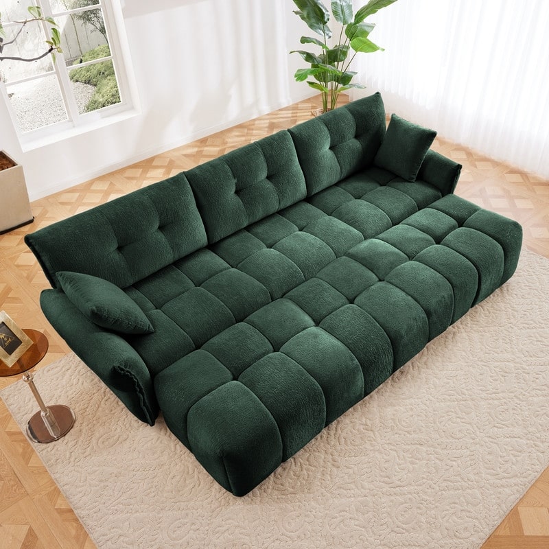 110.2" Chenille Three Seater Upholstered Sofa, 3 Ottoman