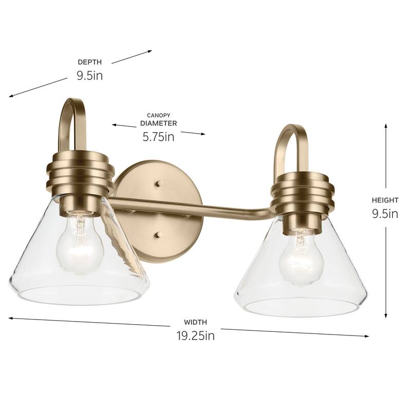 Kichler Lighting Farum 19.25" 2-Light Vanity Light with Clear Glass in Champagne Bronze