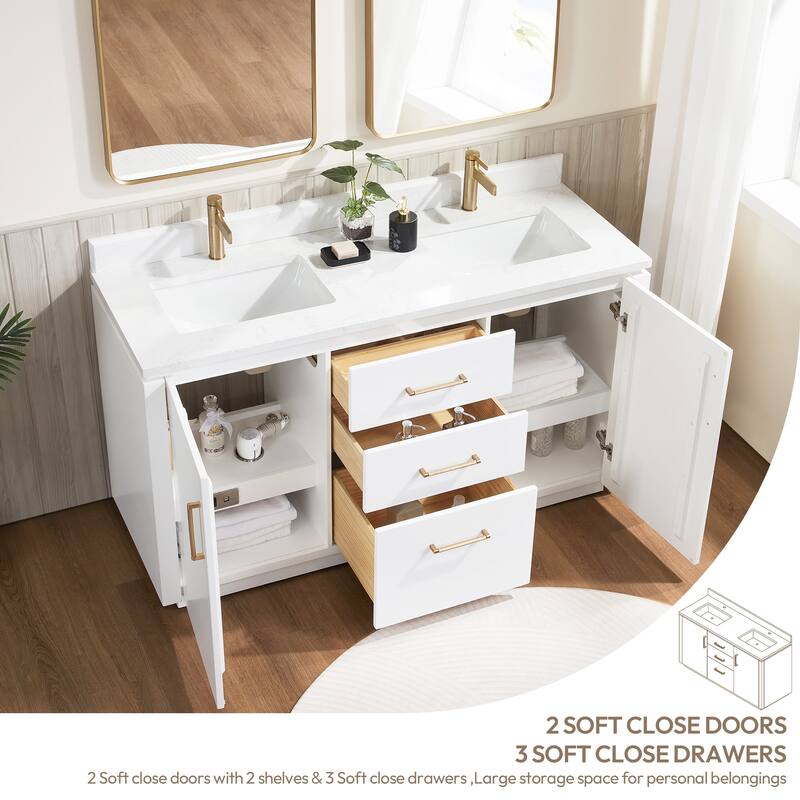 San Double Bath Vanity with Composite Stone Top and Mirror