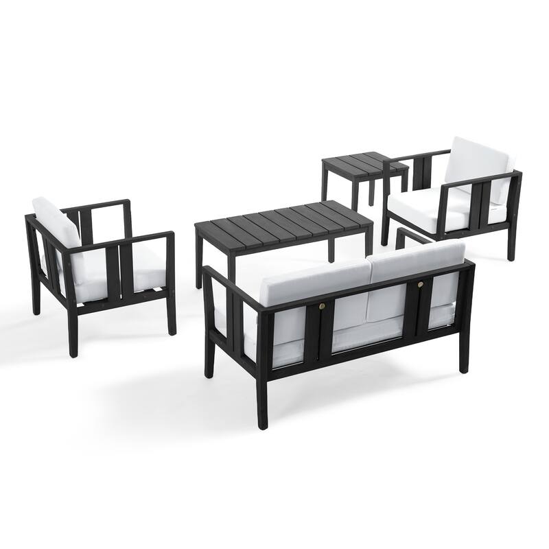 5-Piece Patio Furniture Solid Teak Outdoor Conversation Set