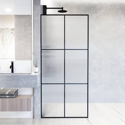 VIGO Ventana 34" W x 74" H Framed Fixed Shower Screen in Matte Black