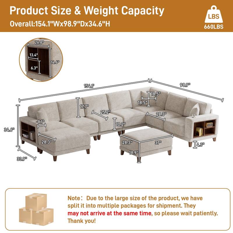 Transitional Modular Storage Sectional with Ottoman
