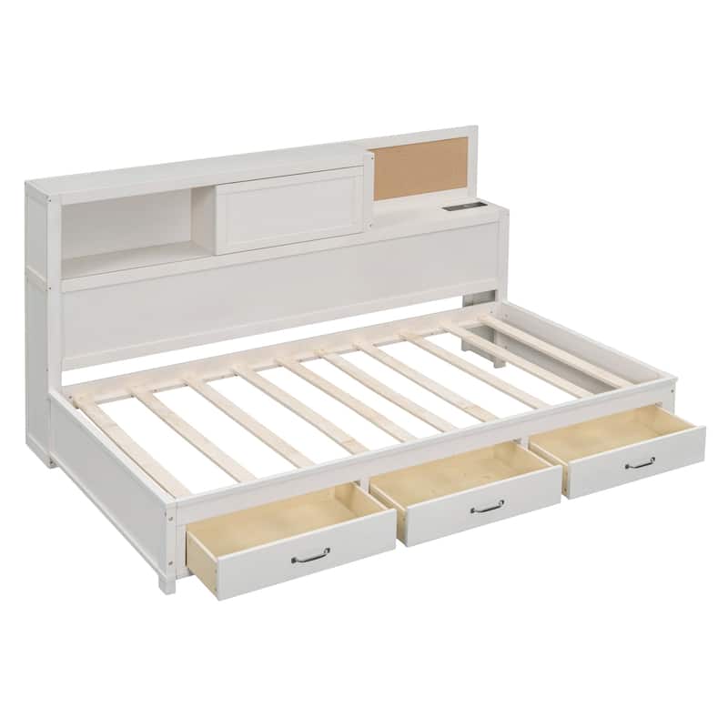 Wooden Daybed with Storage Drawers and USB Ports