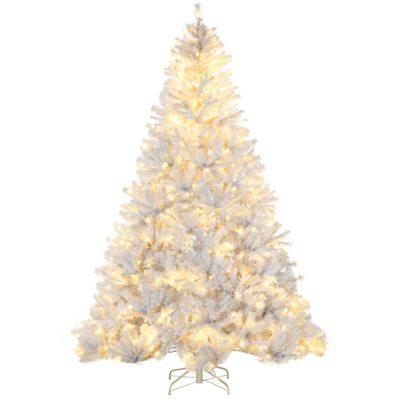 7.5FT Prelit Artificial Christmas Tree, White Branches with Warm LED Lights