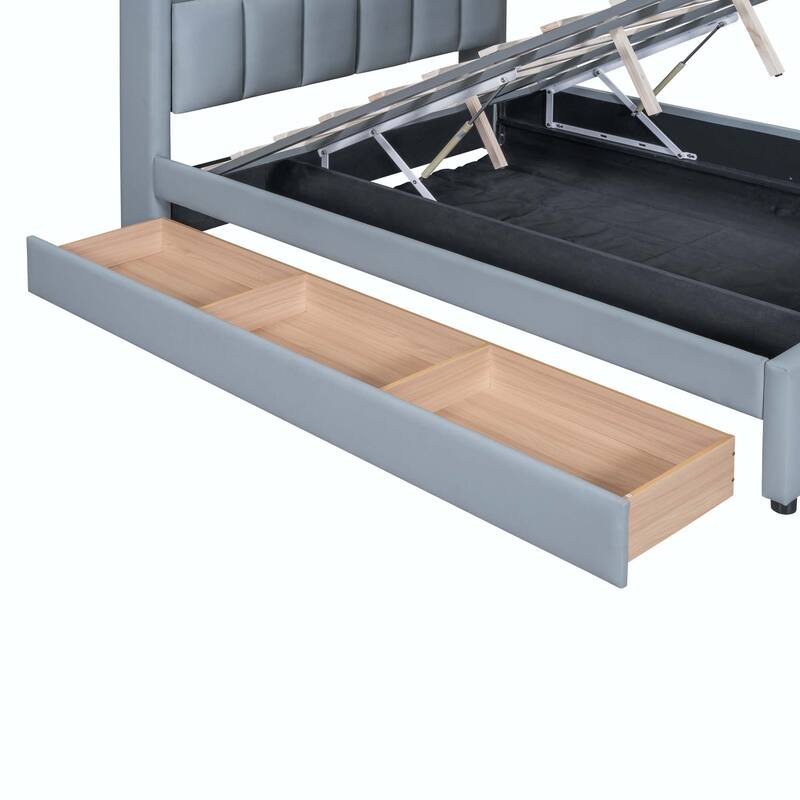 Twin XL Size Upholstered Platform Bed with Hydraulic Storage System