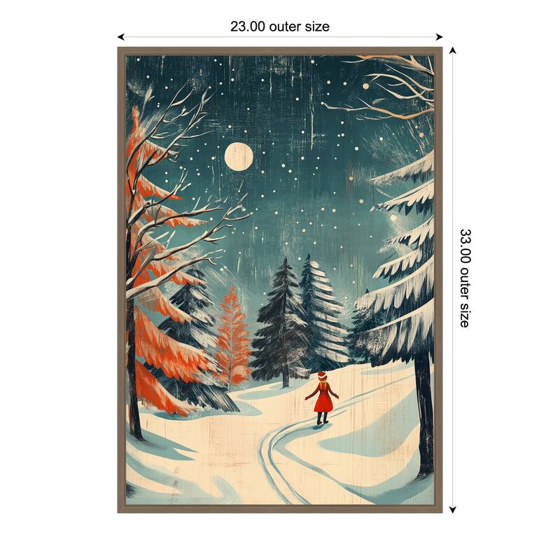 Christmas girl by Pictufy Studio Framed Canvas Wall Art Print - Sylvie Dark Gold - 23 x 33 in
