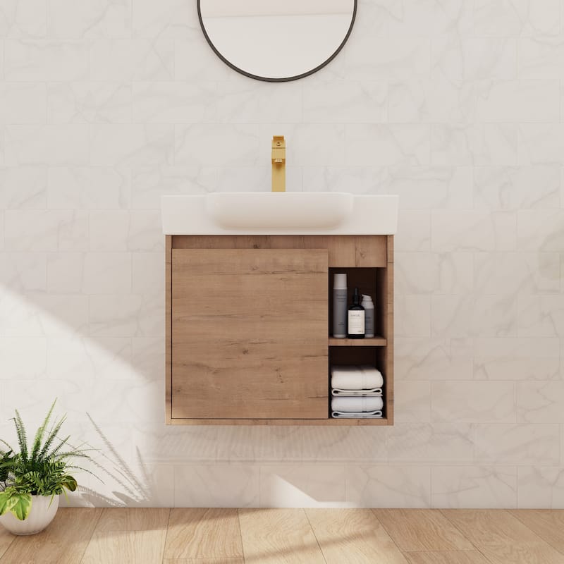 Beingnext 24"/28" Bathroom Vanity with Sink, Floating Bathroom Vanity with Soft Close Door and Shelf