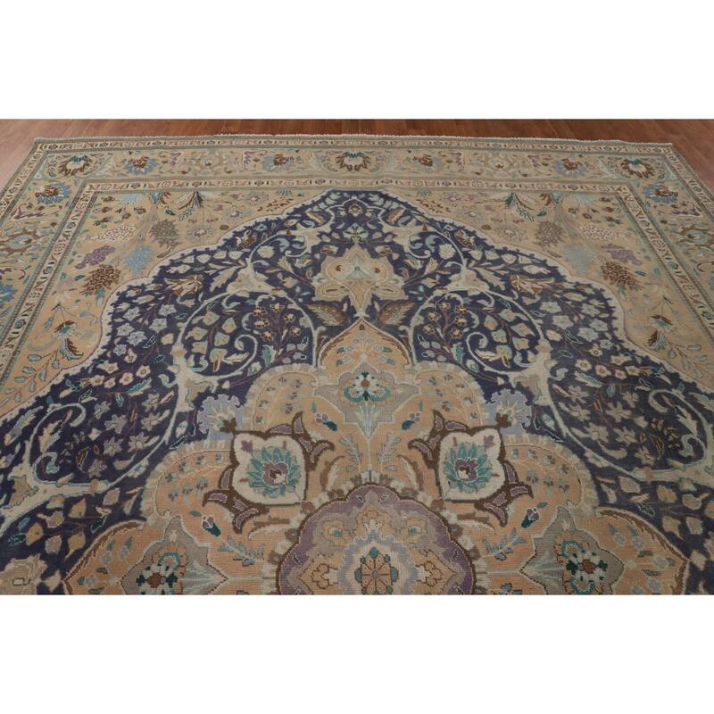 Blue Tabriz Persian Vintage Area Rug Hand-Knotted Wool Carpet - 9'11" x 13'2"