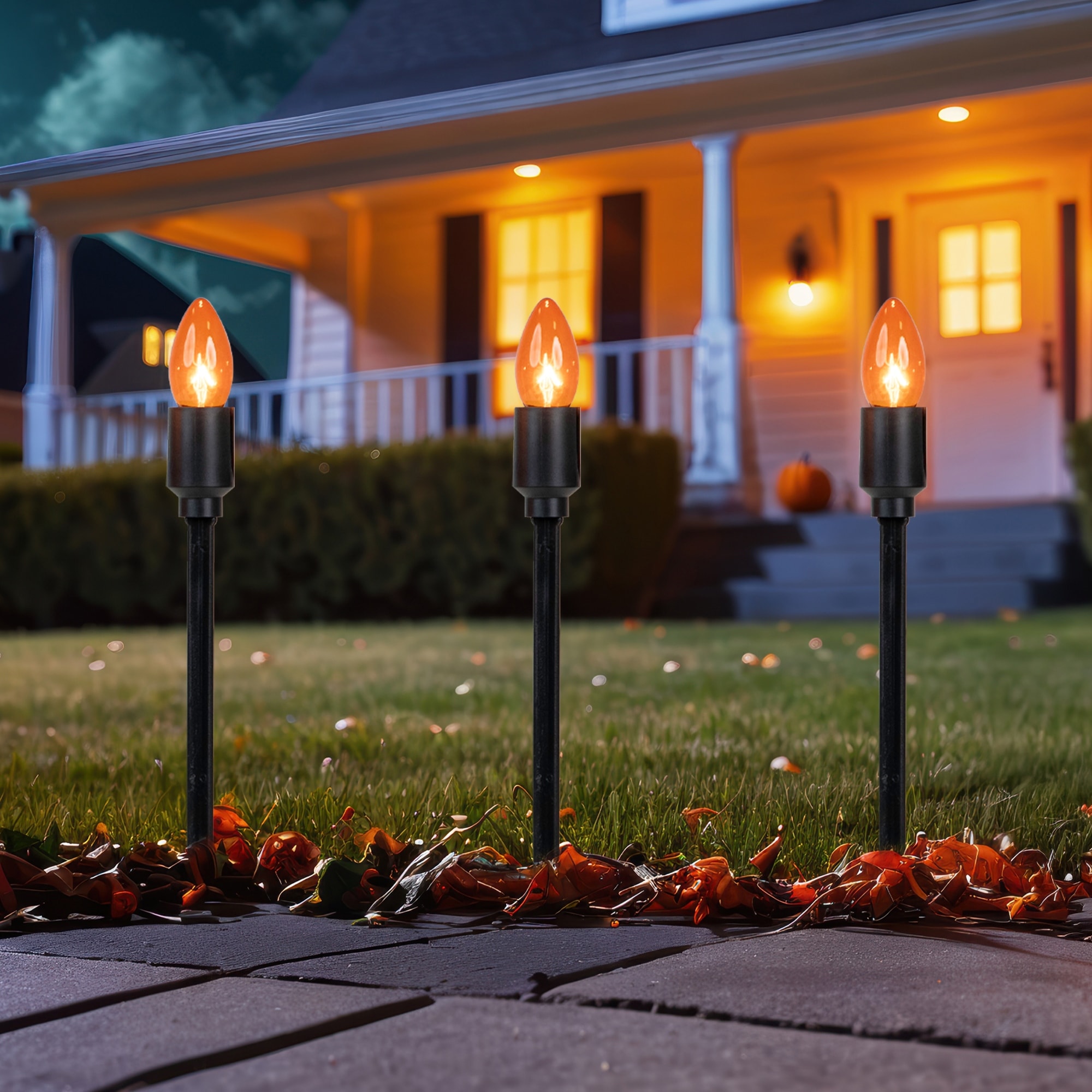 Lighted C9 Halloween Outdoor Pathway Markers 14" Orange Set of 10