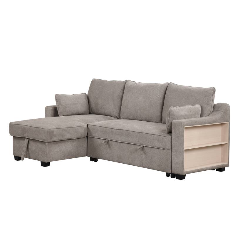90" Convertible Sleeper Sofa with Storage Chaise, USB Ports, Storage Racks for Compact Spaces