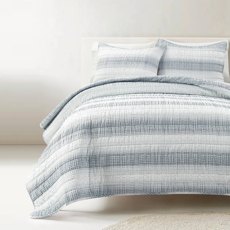 Lush Decor Yarn Dyed Textured Stripe Waffle Quilt 3 Pieces Set - Queen