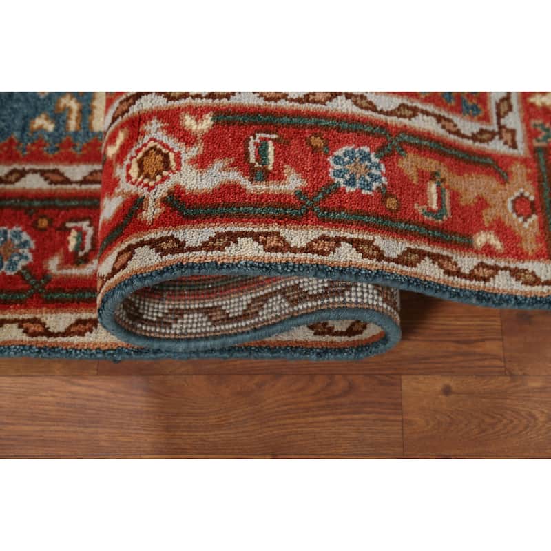 Blue Geometric Khotan Oriental Area Rug Hand-Knotted Wool Carpet - 4'2"x 6'1"