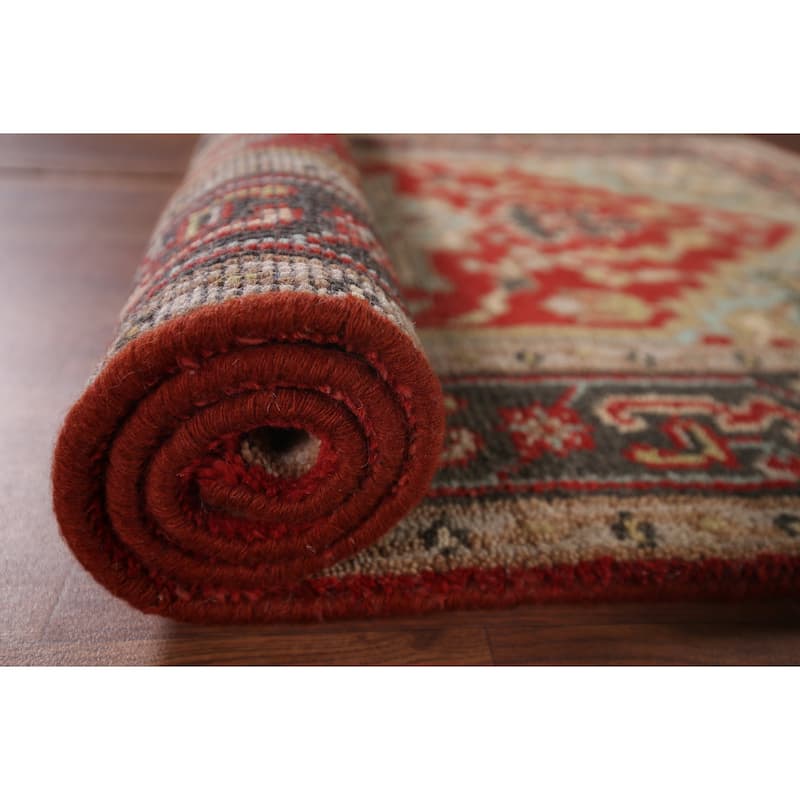 Geometric Red Heriz Serapi Indian Accent Rug Hand-Knotted Wool Carpet - 2'11"x 4'11"
