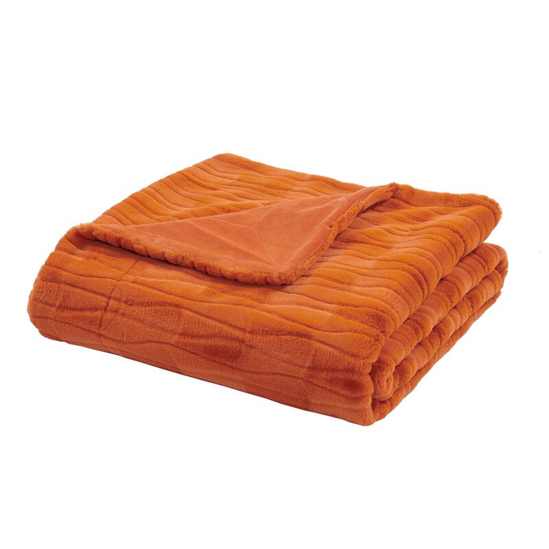 Home Soft Things Leaf Pattern FauxFur Throw Cozy Textured Blanket