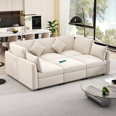 Roomfitters 86.6-Inch Modular Sectional Sofa, U-Shaped L-Shaped Couch Sofa Bed with Movable Ottoman and 2 USB Ports