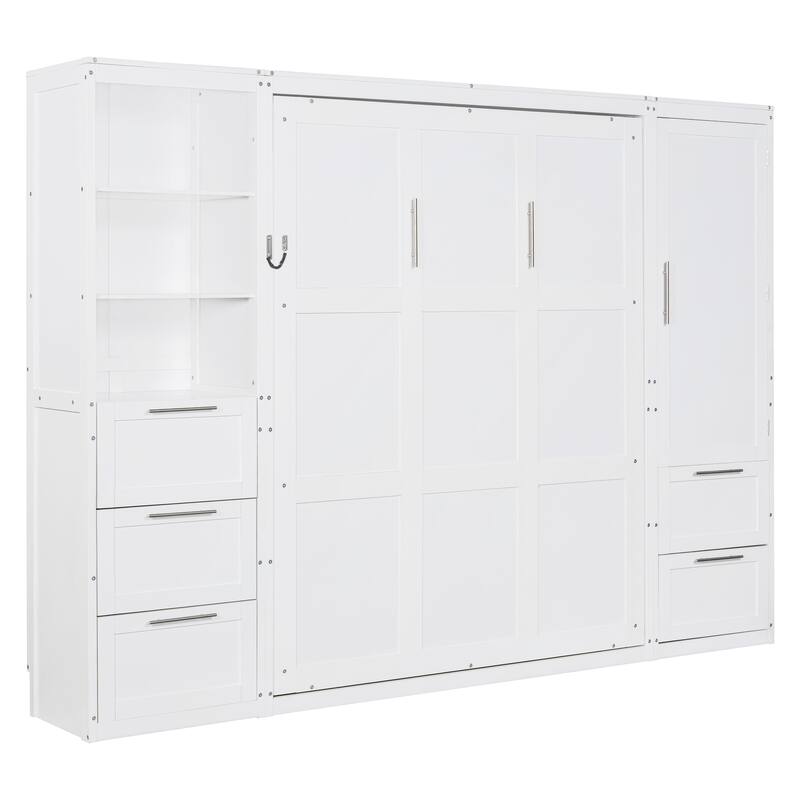 Roomfitters Queen Murphy Wall Bed with Wardrobe Closet and Storage Drawers MDF