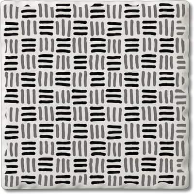 Absorbent Stone Tumbled Tile Coasters, Black and White Weave, Set of 4