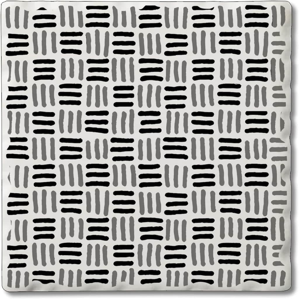 Absorbent Stone Tumbled Tile Coasters, Black and White Weave, Set of 4