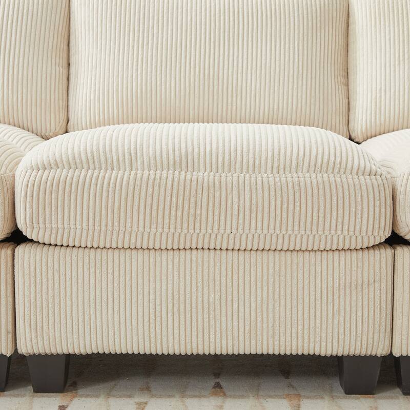 Multi-Seater Corduroy Sectional Sofa, Modular Settee, Included Removable Ottomans