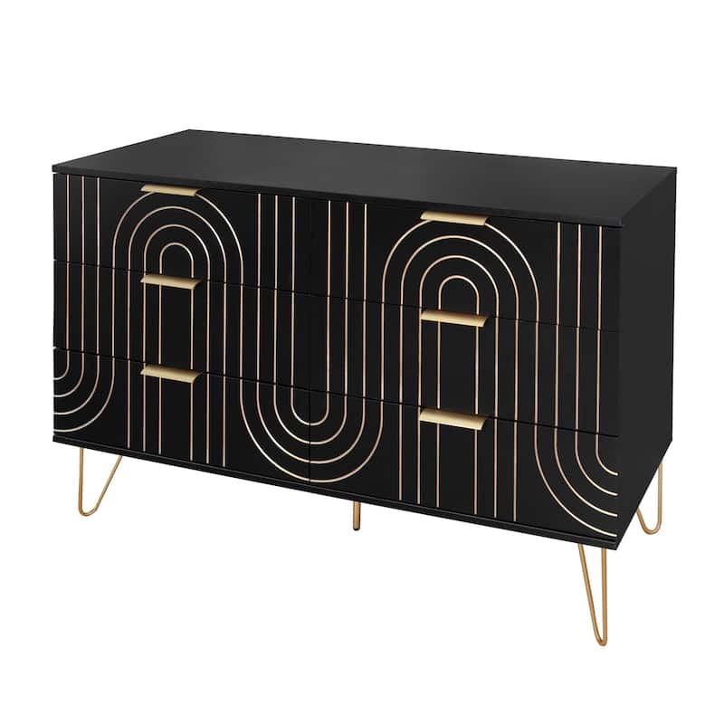 6 Drawer Storage Cabinet, Accent Cabinet with Metal Handles, Storage Chest of Drawer, Wide Dresser Drawer with Carving