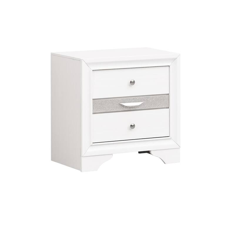 Modern wood nightstand with three drawers and metal handles