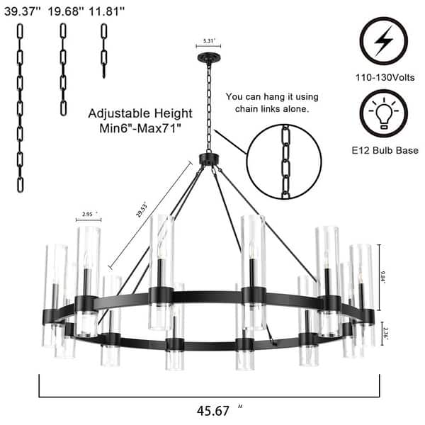 dimension image slide 1 of 2, Black Wagon Wheel Chandelier Modern Farmhouse Chandelier