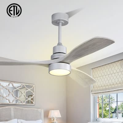 52 inch Silver Wood Ceiling Fan with Light and Remote Control - 52 Inch