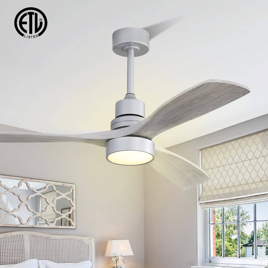 52 inch Silver Wood Ceiling Fan with Light and Remote Control - 52 Inch