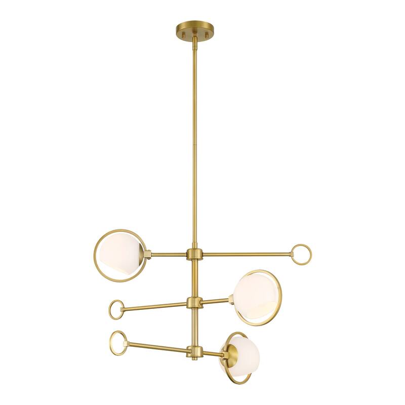 Teatro 28 in. 3-Light Brushed Gold Modern Chandelier with Etched Opal Glass Shades