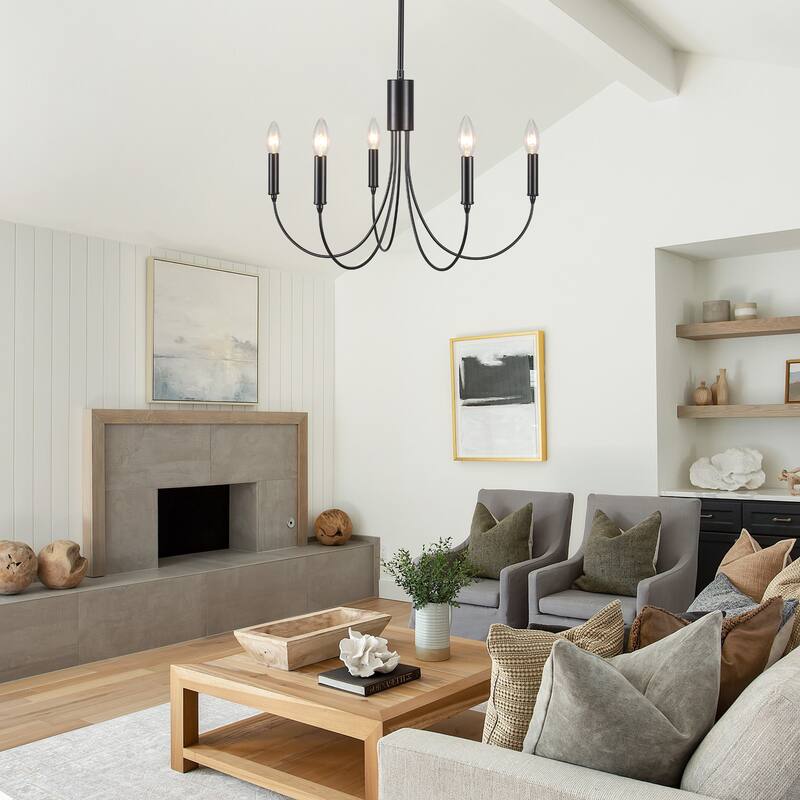 5-Light Rustic Candlestick Hanging Linear Chandelier Lighting Fixture for Kitchen Island